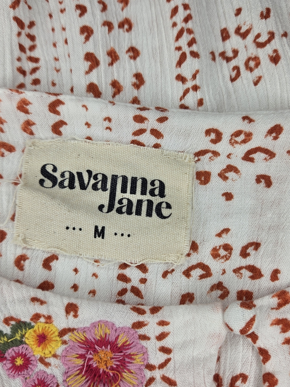 Savanna Jane Embroidered Floral Peasant Top - Pink & Rust Size Medium - Picture 6 of 7